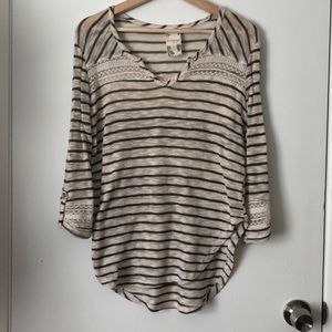 Striped Knit Top with Lace